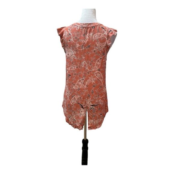 Paisley Print Sleeveless Blouse Top Ruffle‎ Detail - Picture 3 of 7